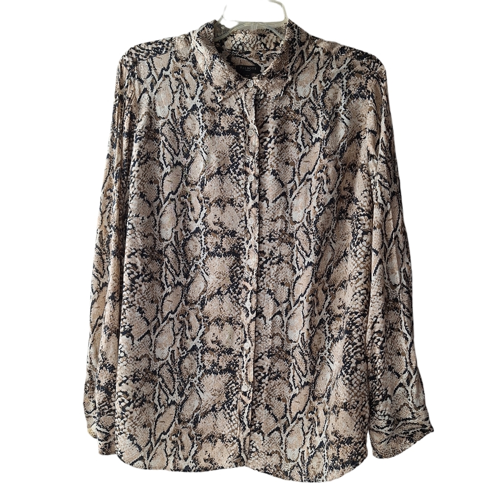Talbots‎ Sz 16W Snake Print Collared Long Roll-Tab Sleeve Button Down Shirt
